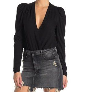 AFRM Black Surplice Long Sleeve Bodysuit